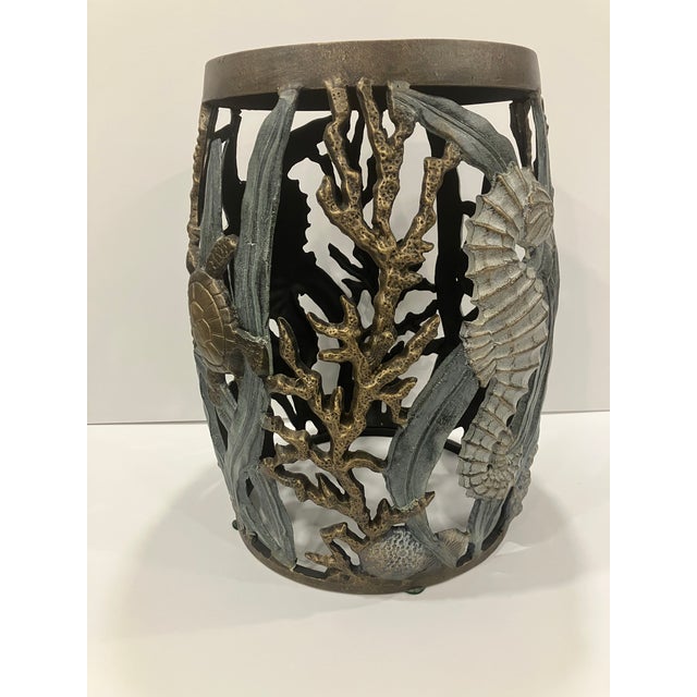 Metal 1990s Seahorse Motif Taboret For Sale - Image 7 of 8