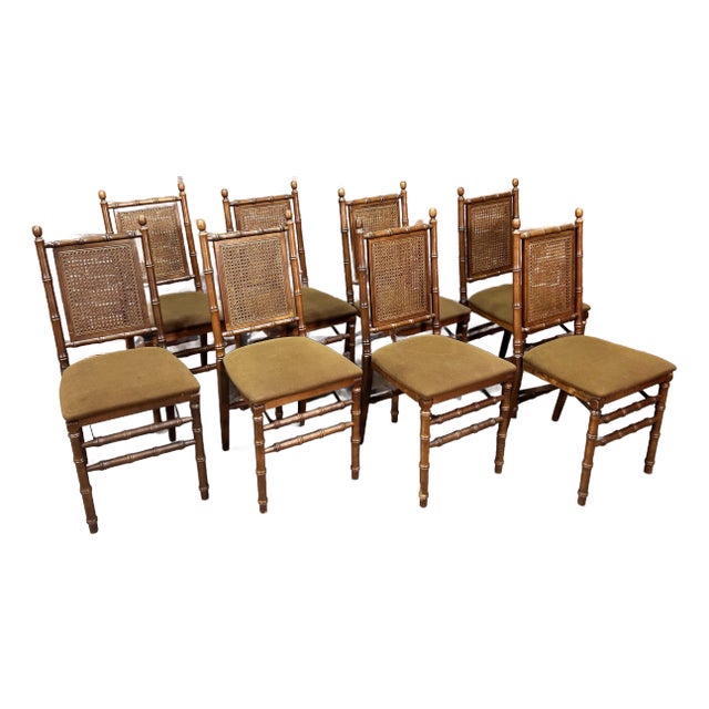Vintage Faux Bamboo Stakmore Folding Dining Chairs - Set of 8 For Sale