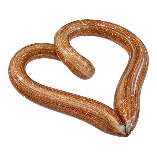 Vintage Italian Murano Aventurine Art Glass Open Heart Sculpture For Sale