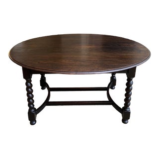 Antique English Oval Dining Foyer Table Barley Twist Jacobean Dark Oak C1920 For Sale