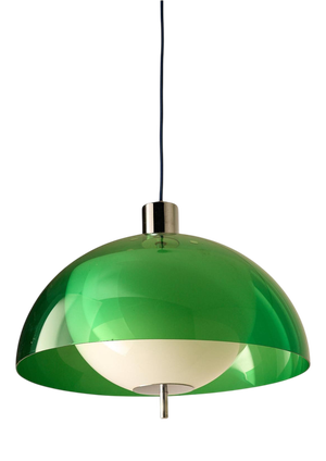 Space Age Green Semi-Sphere Pendant with White Diffuser, 1970s