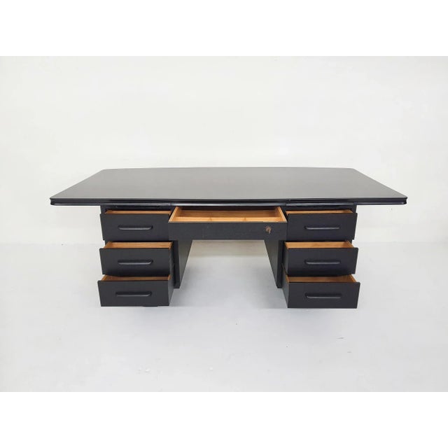 Large Black Wooden Executive Desk, 1960s For Sale - Image 4 of 17