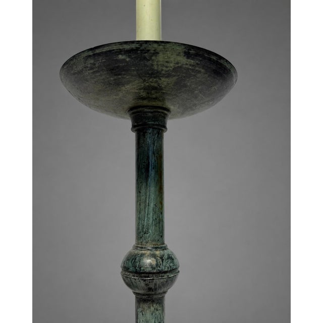 Pair of Mid-20th Century Bronzed Verdigris Candlestick Table Lamps For Sale In Providence - Image 6 of 9