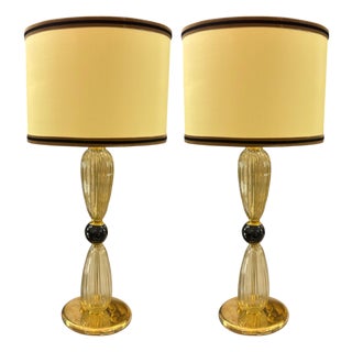 Golden Murano Glass Lamps, 1970s, Set of 2 For Sale