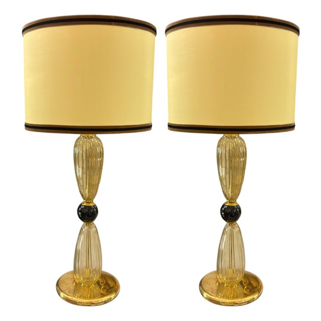 Golden Murano Glass Lamps, 1970s, Set of 2 For Sale
