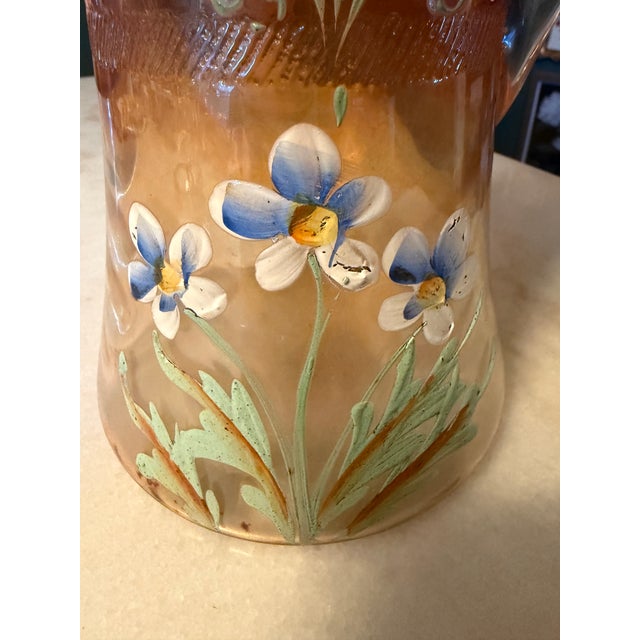 Art Deco Antique Fenton Carnival Glass Pitcher "Forget-Me-Not" Iridescent Glass Ca. 1912 For Sale - Image 3 of 12