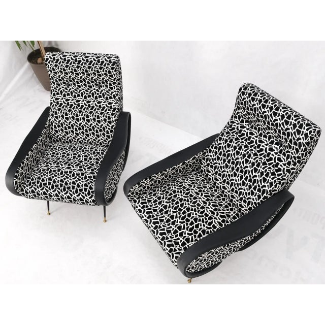 Marco Zanuso Pair Black & White Pattern Fabric Italian Mid Century Modern Lounge Chairs For Sale - Image 4 of 13