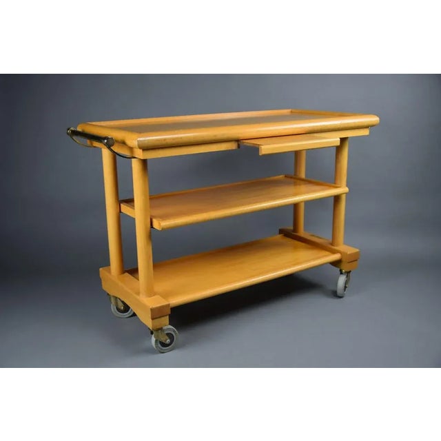 French Wood and Brass Serving Trolley, 1990s For Sale - Image 10 of 11