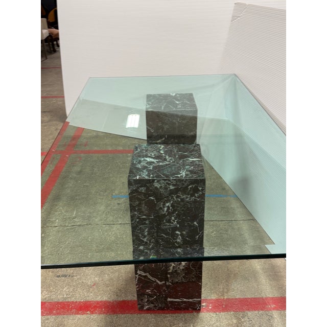 Vintage Faux Marble Bases + Glass Top Table For Sale - Image 9 of 12