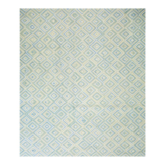 2000s Soft Diamond Modern Contemporary American Rag Rug 8' X 10' Handwoven Cotton Carpet For Sale