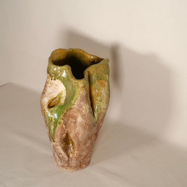 Vintage Sculptural Earth Tone Wabi Sabi Large Organic Studio Pottery Vase With Drip Glaze For Sale - Image 4 of 16