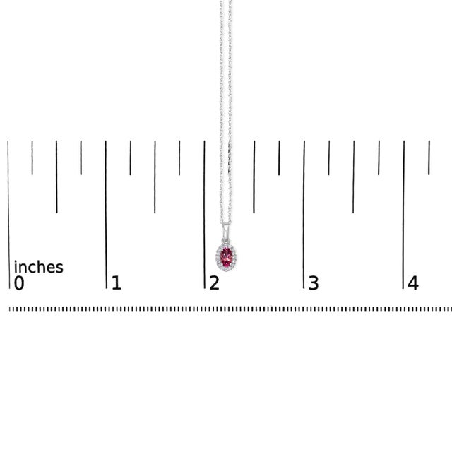 Early 21st Century 10K White Gold 5x3mm Pink Tourmaline and Diamond Accent Halo Oval Shape 18" Pendant Necklace (I-J Color, I1-I2 Clarity) For Sale - Image 5 of 5