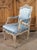 18th Century French Painted Louis XV Fauteuil À La Reine Armchair With Blue Silk For Sale - Image 15 of 18