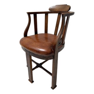 Art Deco Captains Armchair with Leather Seat, 1930s For Sale