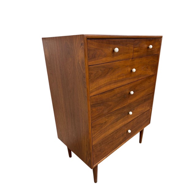 Elevate your space with this authentic 1960’s Mid-Century Modern Drexel Declaration high chest, a sought-after design by...