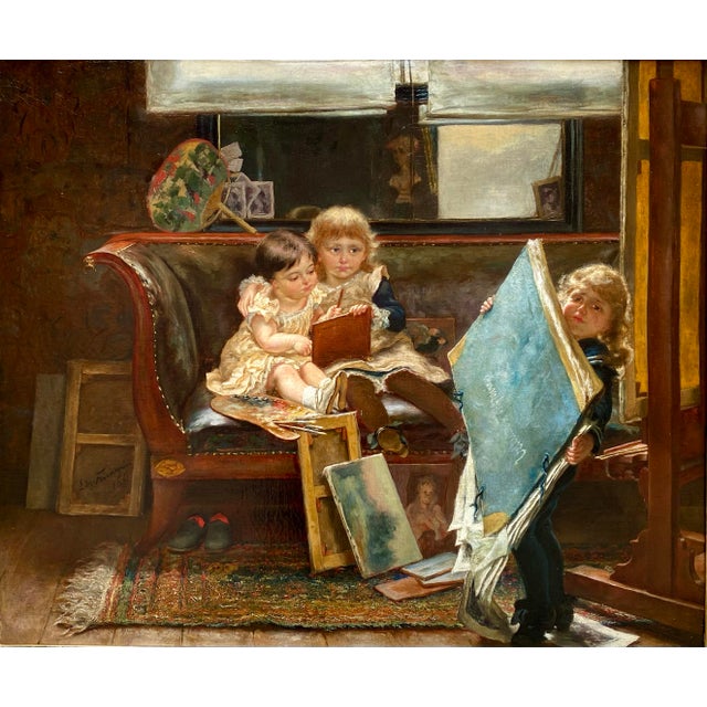 Edgard Farasyn 1858 – Antwerp – 1938 Belgian Painter 'The Mischievous Little Artists' Signature: signed middle lower left...