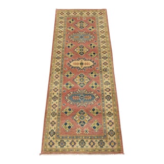 Kazak Runner 2’2” X 5’7” Pink Wool Tribal Hand-Knotted Oriental Rug For Sale