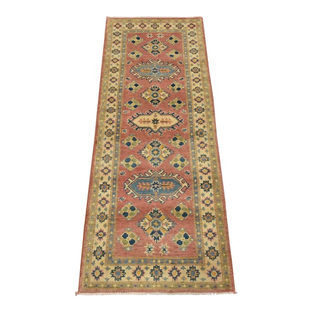 Kazak Runner 2’2” X 5’7” Pink Wool Tribal Hand-Knotted Oriental Rug For Sale