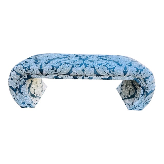 Vintage Bernhardt Scroll Bench, Reupholstered For Sale