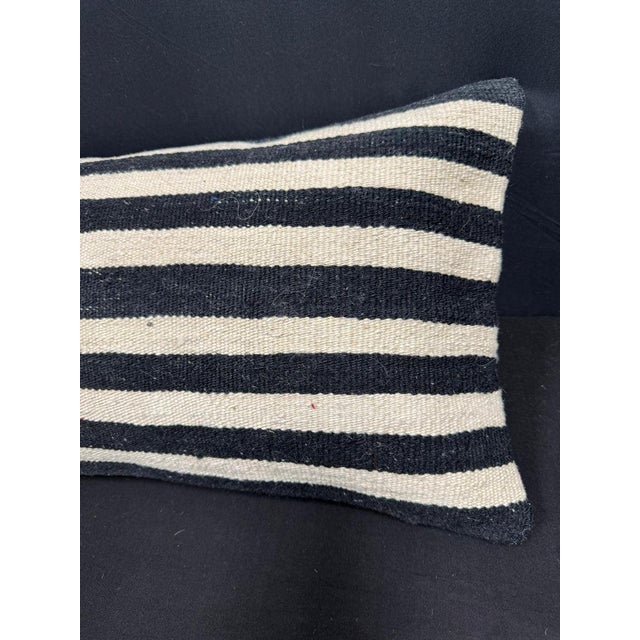 Turkish Hemp Pillow Cushion Natural Beige Black Cushion Cover 14x40 For Sale - Image 4 of 4