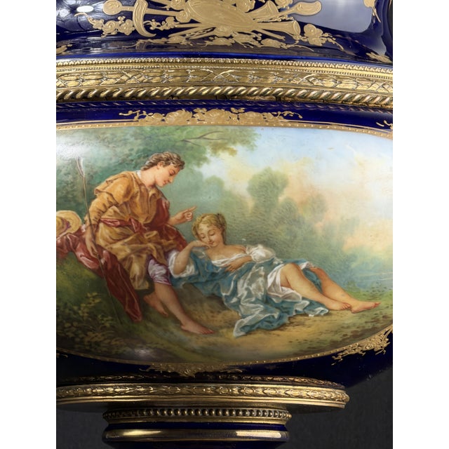 Blue Antique French Cobalt Blue Porcelain Urn Vase by E. Collot, 1880s For Sale - Image 8 of 12
