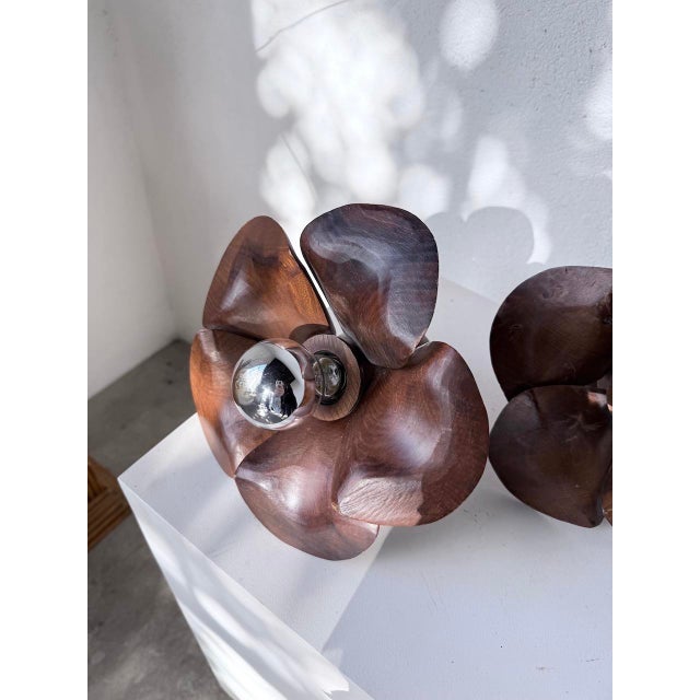 Wooden Flower Wall Sconces, 1970s, Set of 2 For Sale - Image 14 of 18