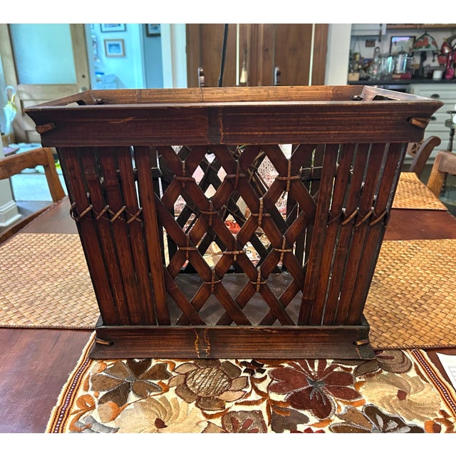 Mission Vintage Split Reed Tall Storage Rack For Sale - Image 3 of 5