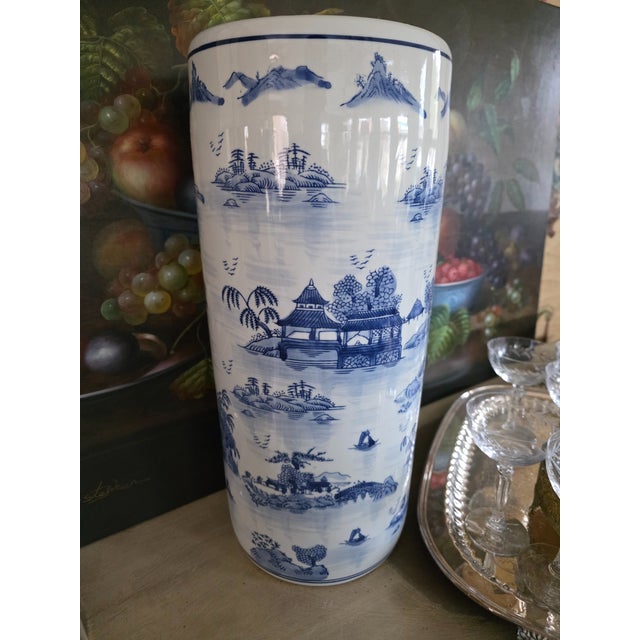 Blue Chinoiserie Umbrella Stand For Sale In Chicago - Image 6 of 8