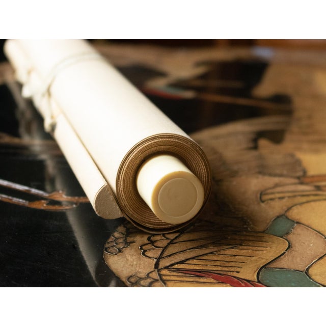 Taisho to Showa Era Japanese Silk Scroll Painting "Two Cranes and a Pine Tree" For Sale - Image 15 of 18