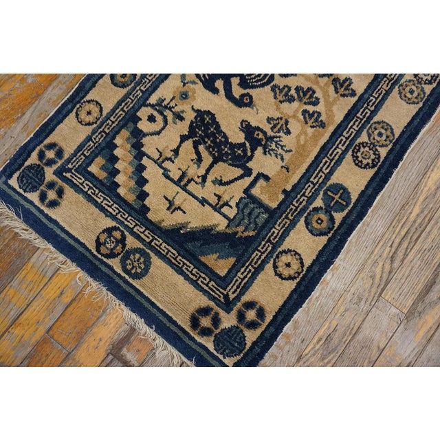 Lovely Tan Camel Background Color With Animals in a Floral Environment Antique Chinese Peking Rug For Sale In New York - Image 6 of 10
