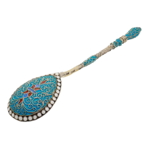 Antique 19th Century Russian Imperial Silver & Cloisonne Enamel Spoon