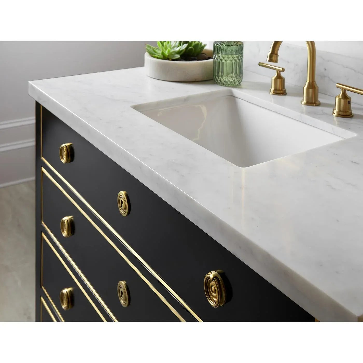 Neoclassical Style Black Marble Top Vanity
