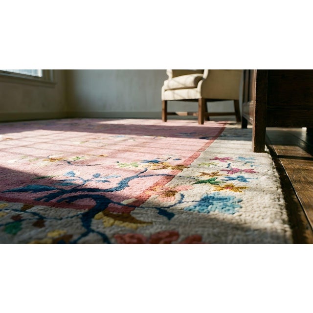 1920s Purple Floral Antique Chinese Art Deco Carpet 6' X 8'10" Handknotted Wool Rug For Sale - Image 18 of 18