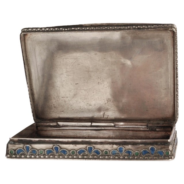 Green Antique Greek Civil War Pure Silver Cloisonne Case Engraved Athens Army Day 1946 For Sale - Image 8 of 11