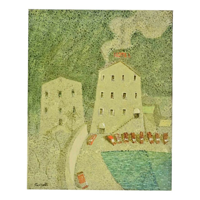 Alberto Gallerati, The Hotel, Oil on Canvas, 1970s For Sale