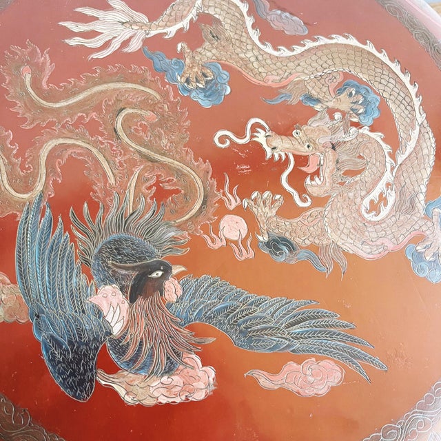 Antique Chinese Red Lacquer Phoenix and Dragon Box For Sale - Image 4 of 7