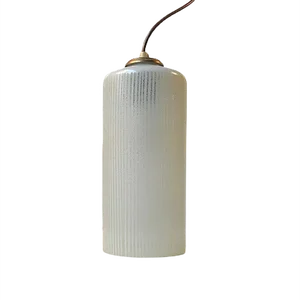 Vintage Tubular Pendant Light in Pinstriped Glass from Voss, 1950s