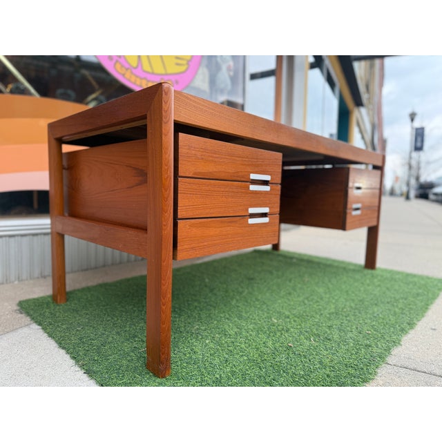 Danish Mid-Century Modern "Floating" Executive Desk in Teak by Dyrlund, Denmark, C. 1960s For Sale - Image 11 of 16