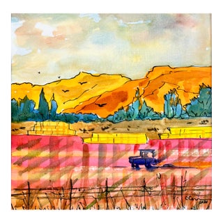 Original Watercolor Painting “Making Hot Pink Hay” For Sale