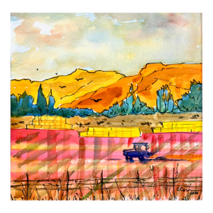 Original Watercolor Painting “Making Hot Pink Hay”