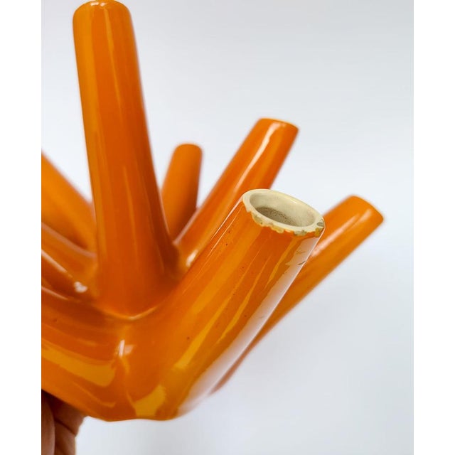 Single-Flower Vase in Amber Coral Ceramic from Vibi Turin, 1960s For Sale - Image 8 of 15