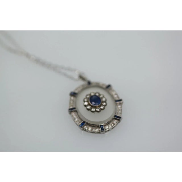 Rock Crystal Pendant Sapphire Diamonds 18k For Sale - Image 4 of 5