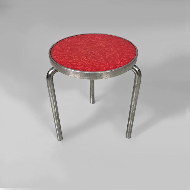 Mid-Century Modern Italian Round Stool in Metal and Red Laminate, 1960s For Sale - Image 4 of 13