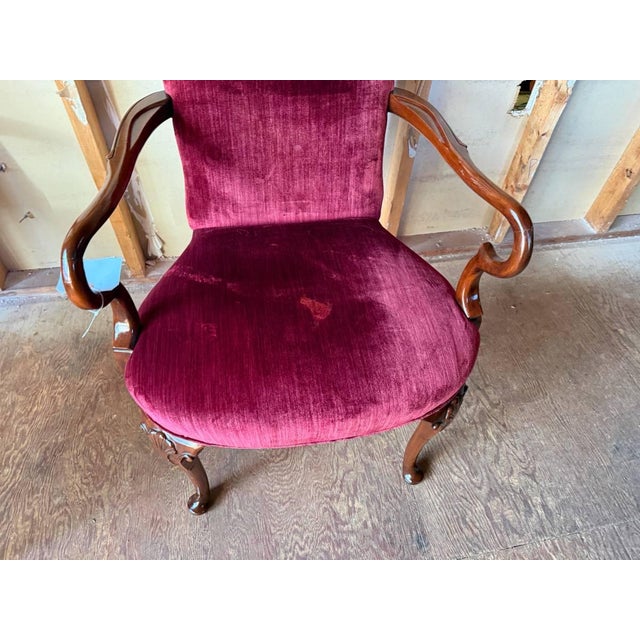 W.J. Sloan's Pair of Vintage George II Queen Anne Style Shepherds Crook Library Open Armchairs by W & J Sloane For Sale - Image 4 of 18