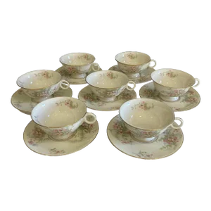 Mid-Century Theodore Haviland Apple Blossom Tea Cup & Saucer Set- 14 Pieces