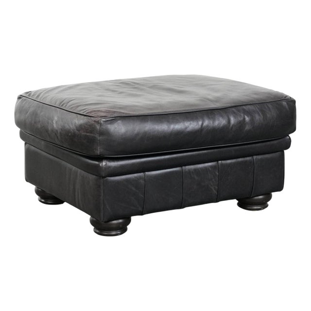 English Style Black Cowhide Ottoman For Sale
