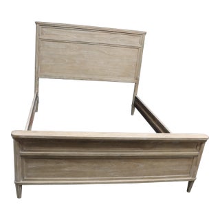 Contemporary Whitewashed Oak Queen Panel Bed Frame For Sale