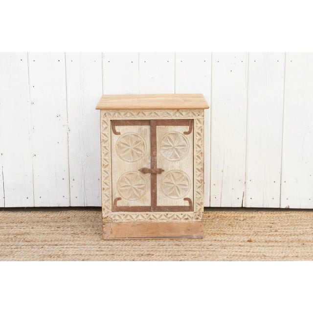 Farmhouse Small Bleached Wood Carved Nightstand For Sale - Image 3 of 9