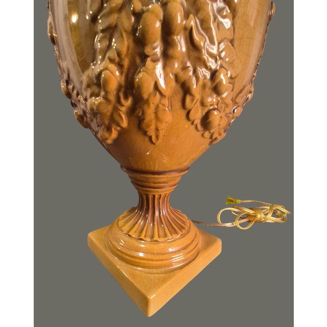 Vintage Neoclassical Urn Swag Bradburn Gallery Glazed Pottery Table Lamp Original Finial For Sale - Image 9 of 13