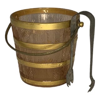 Vintage Cambridge Pink Glass Ice Bucket with Pewter Tongs For Sale